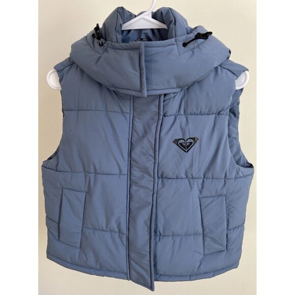 Roxy Blue Hooded Water-Resistant Puffer Vest Women’s Small with Pockets - Picture 2 of 9